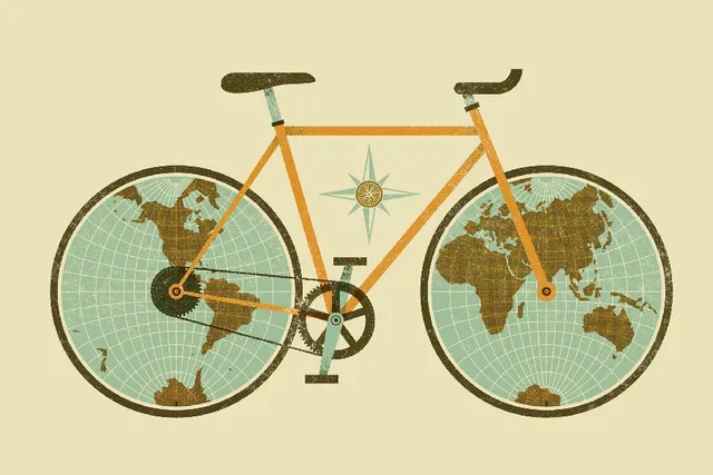 simple background minimalist bicycle world map digital art poster world map art