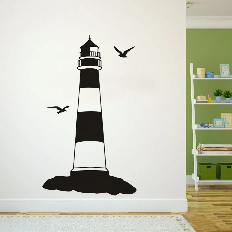 

Two Birds Harbour Tower Lighthouse Wall Sticker Removable Bedroom Decorative Adhesive Muursticker Wall Decal Vinyl Home Decor