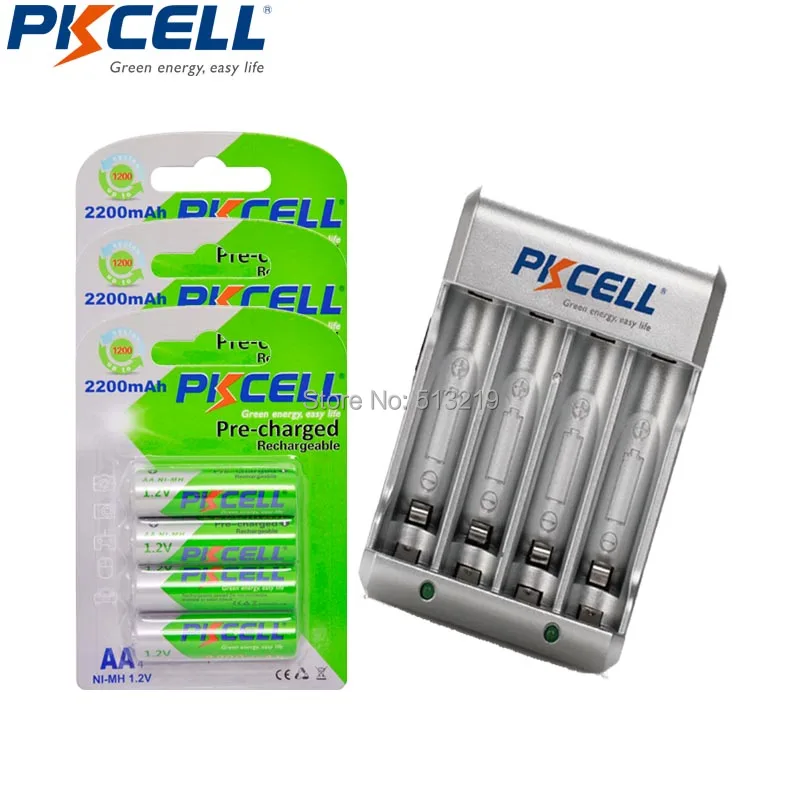 

12 x PKCELL Pre-charged aa Rechargeable Battery 4slot EU/US Plug Charger For 2 or 4pcs AA/AAA NIMH/NICD Rechargeable Batteries