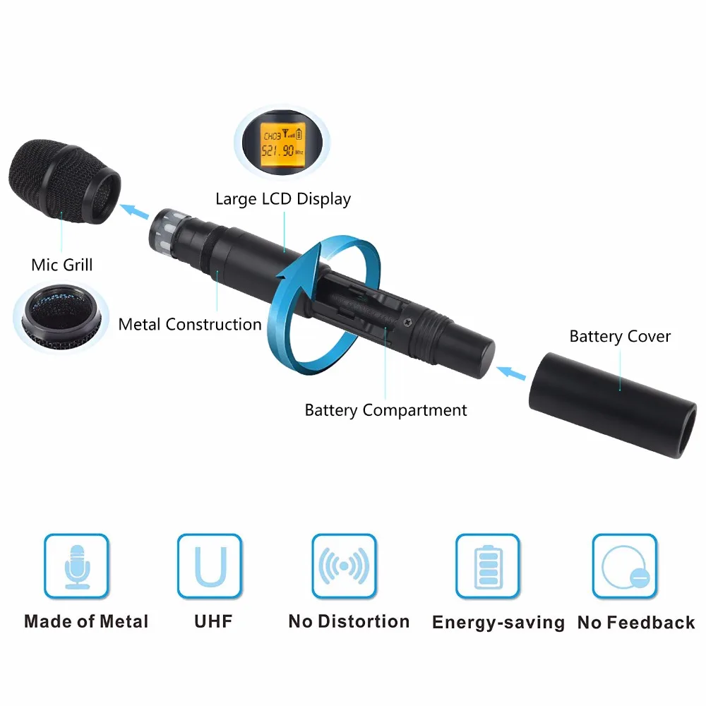 XTUGA A400 Metal Material 4-Channel UHF Wireless
