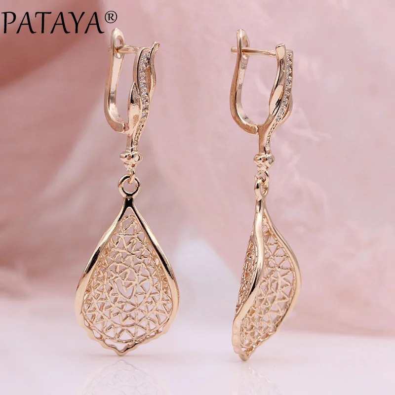 Женские серьги из циркония PATAYA модные длинные розового золота 585 пробы с