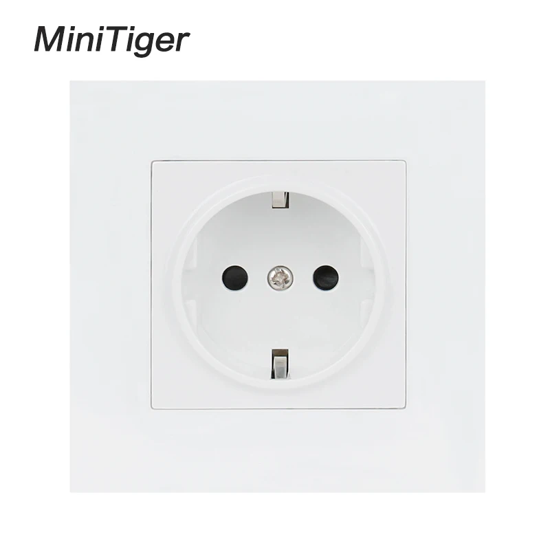 

Minitiger White Wall Plastic Panel 1 Gang Power Socket Plug Grounded, 16A EU Standard Electrical Double Outlet 86mm * 86mm