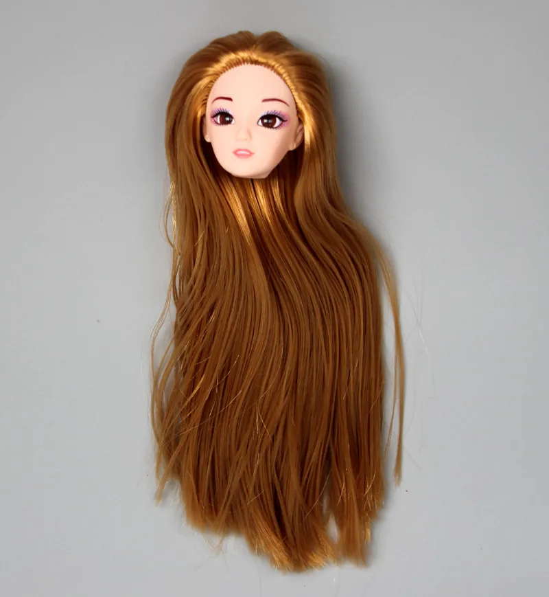 Новые 3D настоящие глаза макияж кукла голова с кудрявыми прямыми густыми волосами Аксессуары для DIY Косплей Кукла Барби подарок игрушки для девочек