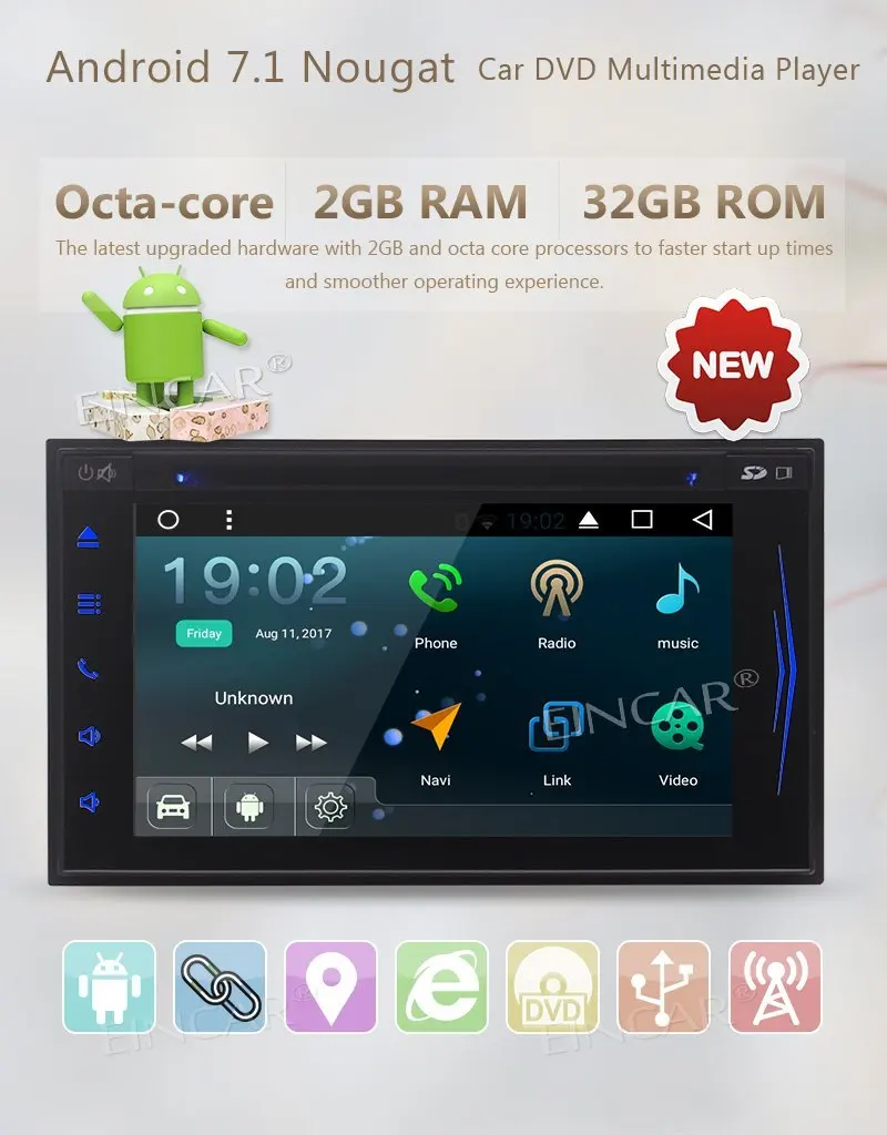 Clearance Android 7.1 2 Din Car DVD Player 7 inch 2 Din GPS Navigation for Car Stereo Video Audio Unit Support Wifi/4G Dongle/Mirror link/ 1