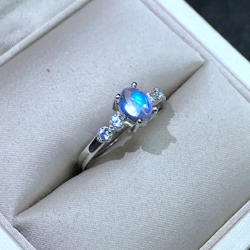 925 серебро натуральный лунный камень синего цвета женское кольцо стекло качество хорошее