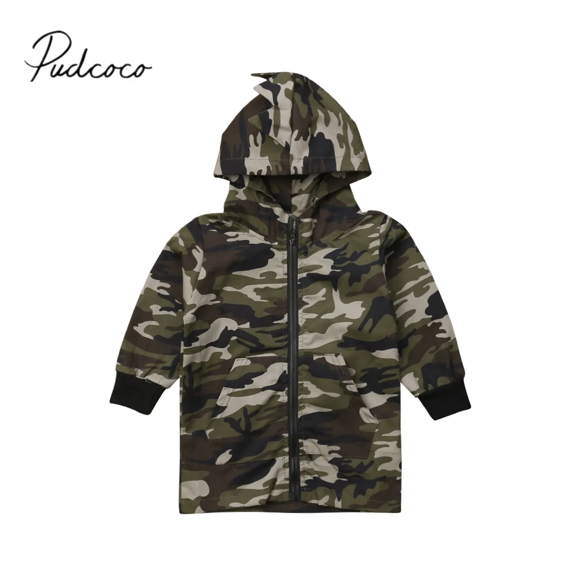 

2018 Brand New Fashion Toddler Kids Baby Boys Jacket Coat Camouflage Dinosaur Zipper Long Sleeve Coat Hoodie Top Outfit 2-7Y