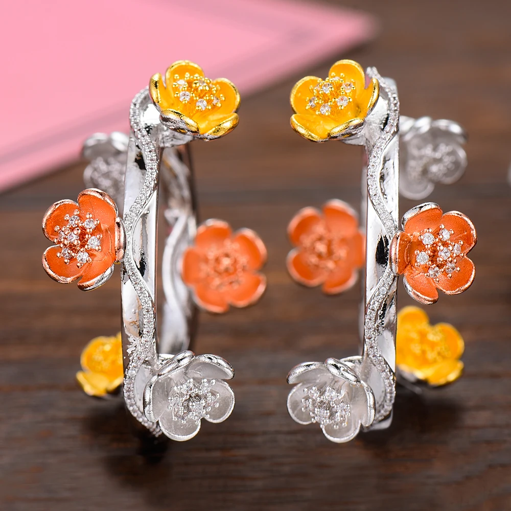 

GODKI Luxury Plum Flower Cubic Zirconia Statement Big Hoop Earrings For Women Wedding DUBAI Bridal Round Circle Hoop Earring2019