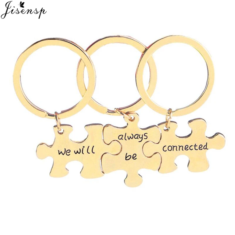 

Jisensp 3pcs (We Will Always Be Connected )Jigsaw Puzzle Keychain Jewelry Gift for Friend Pom Pom Car Key Ring Bag Charm Jewelry