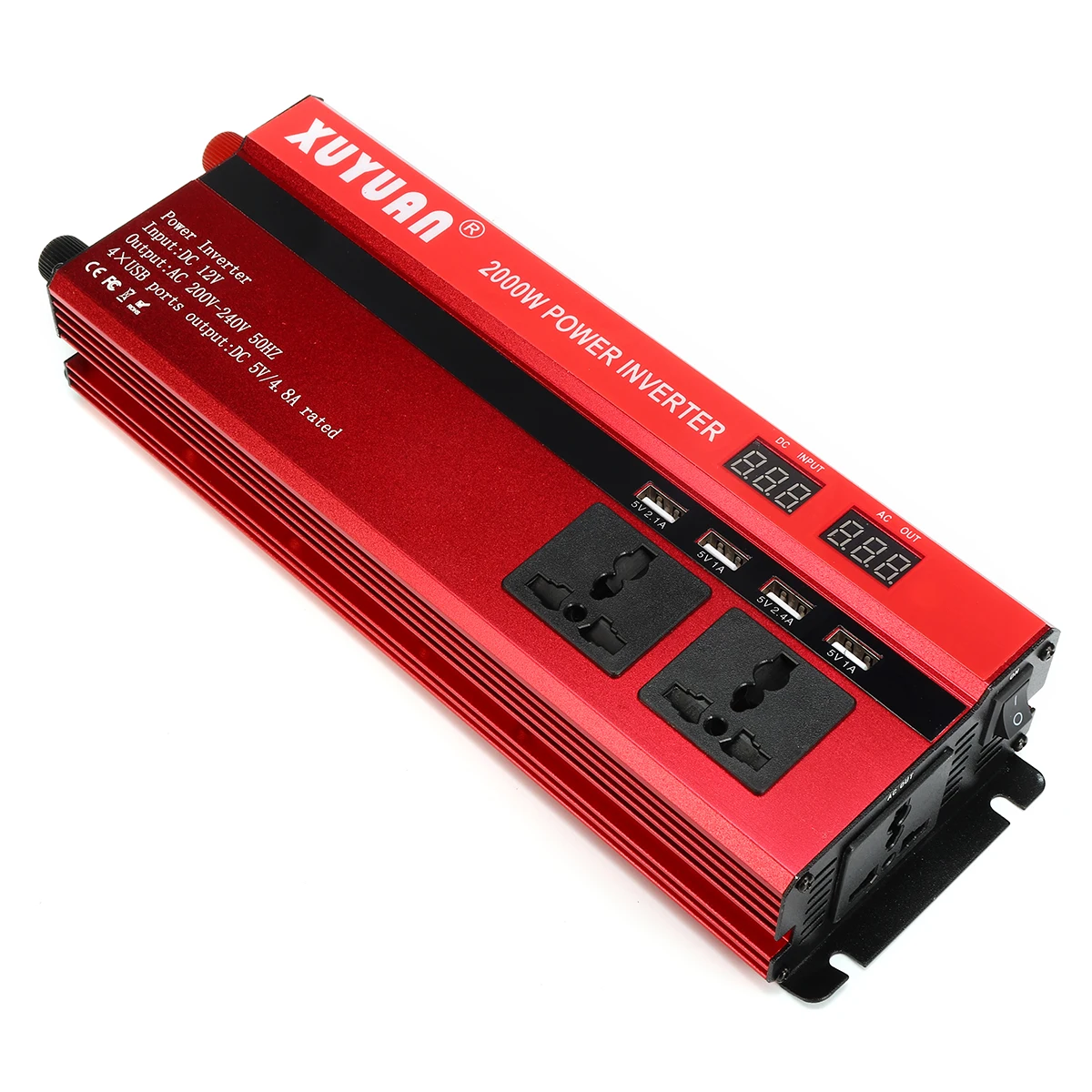 

2000W LED 4 UBS LED Display Power Inverter 2 AC DC 12V to AC 220V Outlets Converter Protective Circuit Ultra Compact Design