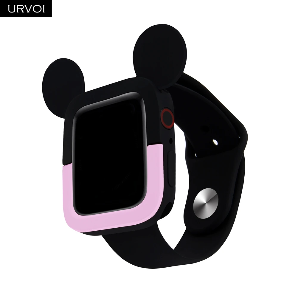 URVOI чехол для Apple Watch, чехол серии 5 4, Силиконовый протектор для iWatch, мультяшный чехол для Микки, двойной цвет, дизайн 40, 44 мм