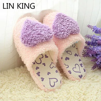 

LIN KING Lovely Women Indoor Slippers Soft Warm Ladies Home Shoes Cute Heart Cotton Paddes Shoes Non-slip Floor Bedroom Slippers