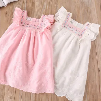 

Girl Clothing New Summer Girl Hollow Flower Dress Baby Girl Princess Less Sleeve Stringy Selvedge Dresses Clothing