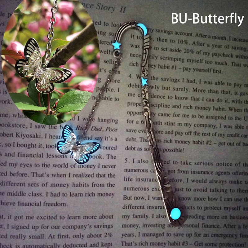 

Glow In The Dark Butterfly Bookmark Tibetan Silver Book Marker Stationery DIY