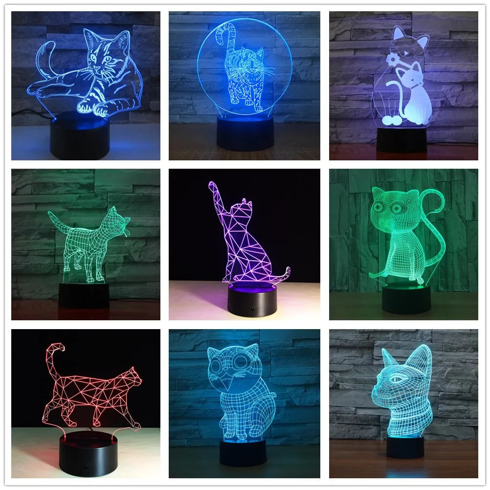  Cute Cat 3D Night Light Creative Electric Illusion 3d Lamp LED 7 Color changing USB touch Desk Lamp - 32897889578