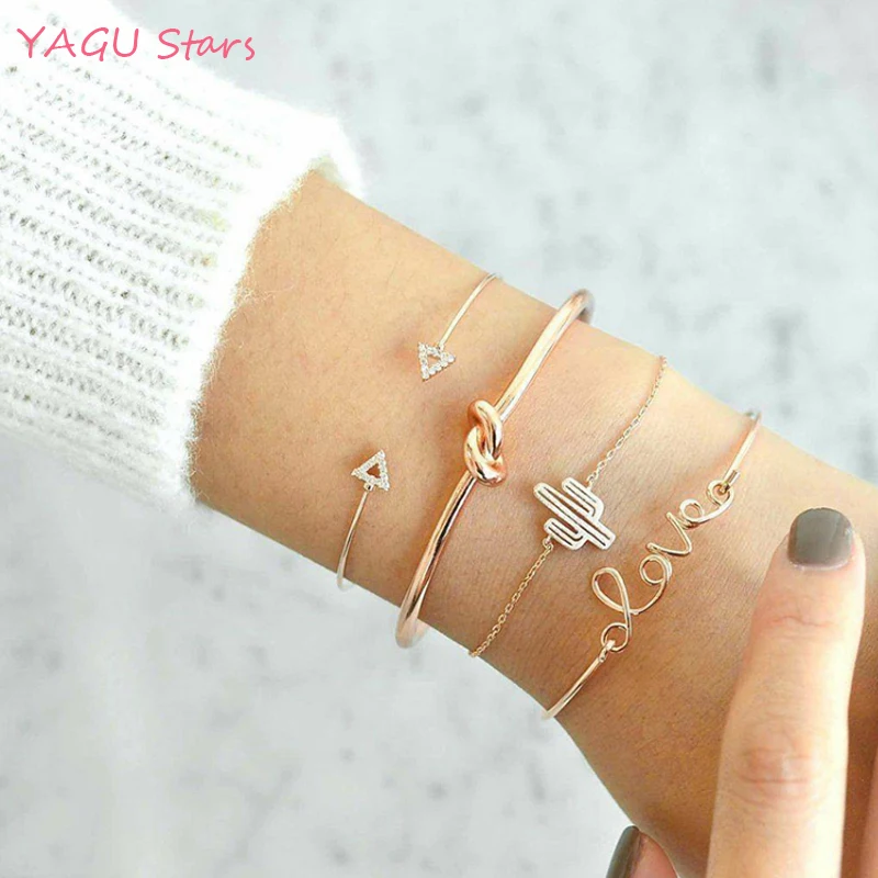 

Personality Bohemian Bracelet 4Pcs/set Cactus Triangle Knotted LOVE Chain Bracelet Combination Set For Women Jewelry Y-F108A2