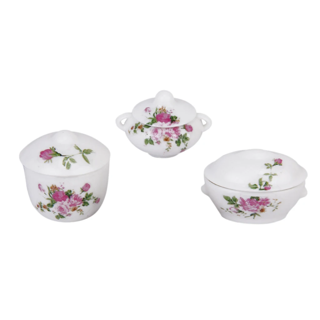 1/12 Dollhouse Miniature Dining Ware 1:12 Scale, Casserole Pot Bowl with Lids, for Doll House Kitchen Dining Room Decor