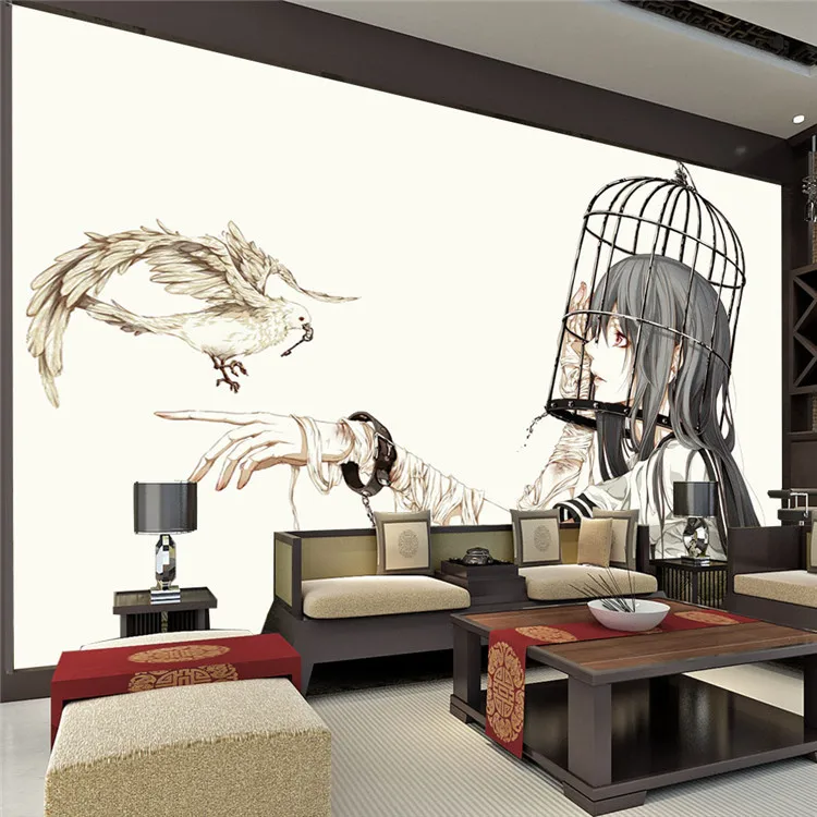 Us 17 54 35 Off Cartoon Wall Mural Pigeon Girl Photo Wallpaper Modern Minimalist Anime Wallpaper Room Decor Children Room Bedroom Tv Wall In