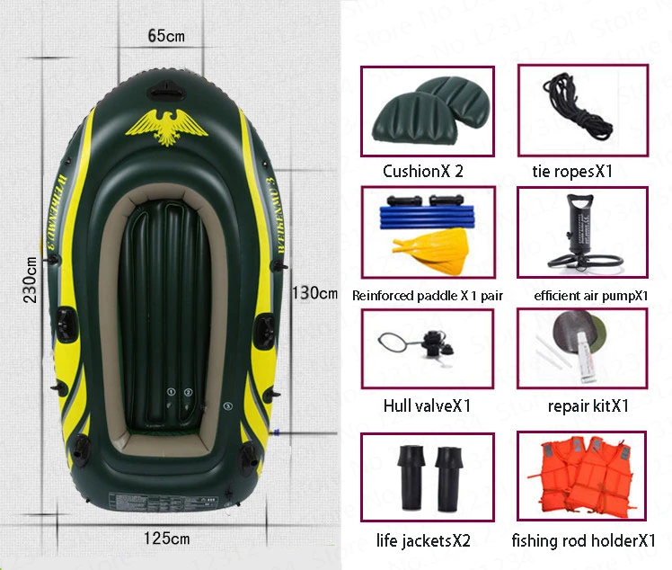 15% LM1243 супер утолщение ПВХ надувной лодке зеленый рыбацкая лодка с запасными Запчасти 200 кг нагрузка 2/3/4 лиц