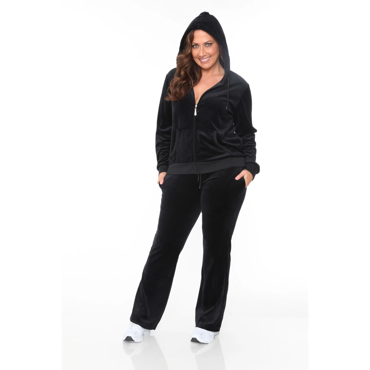 Plus Size Black Velour Two Piece Setin Hoodies & Sweatshirts from
