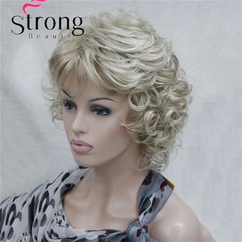 StrongBeauty короткий Мягкий Лохматый слоистый блонд микс полный синтетический парик вьющиеся женские парики