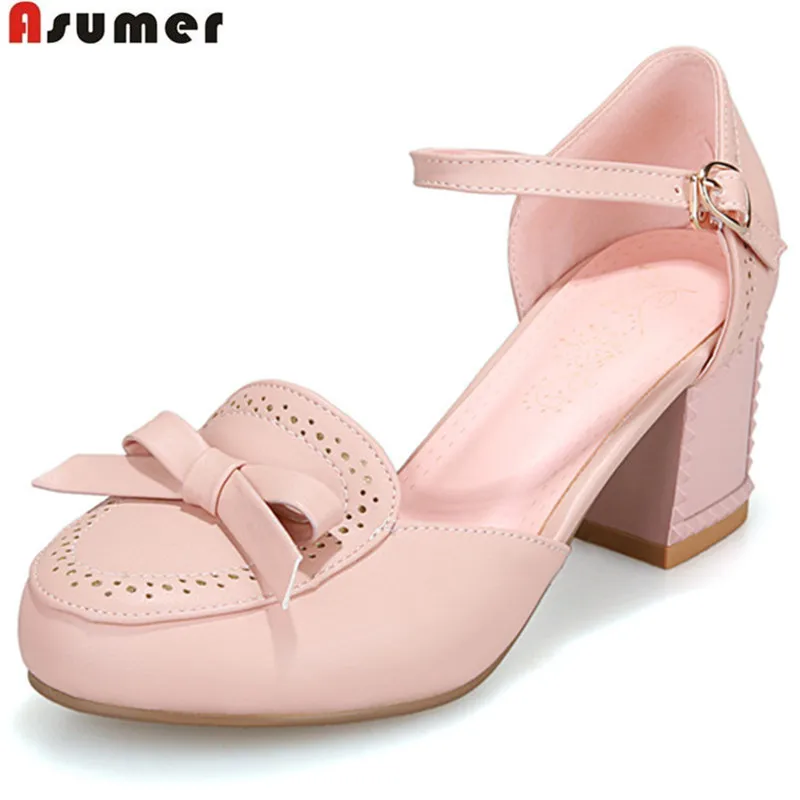 

Asumer 2018 summer new arrive women pumps fashion buckle bowknot solid color high heels shoes elegant lady prom shoes