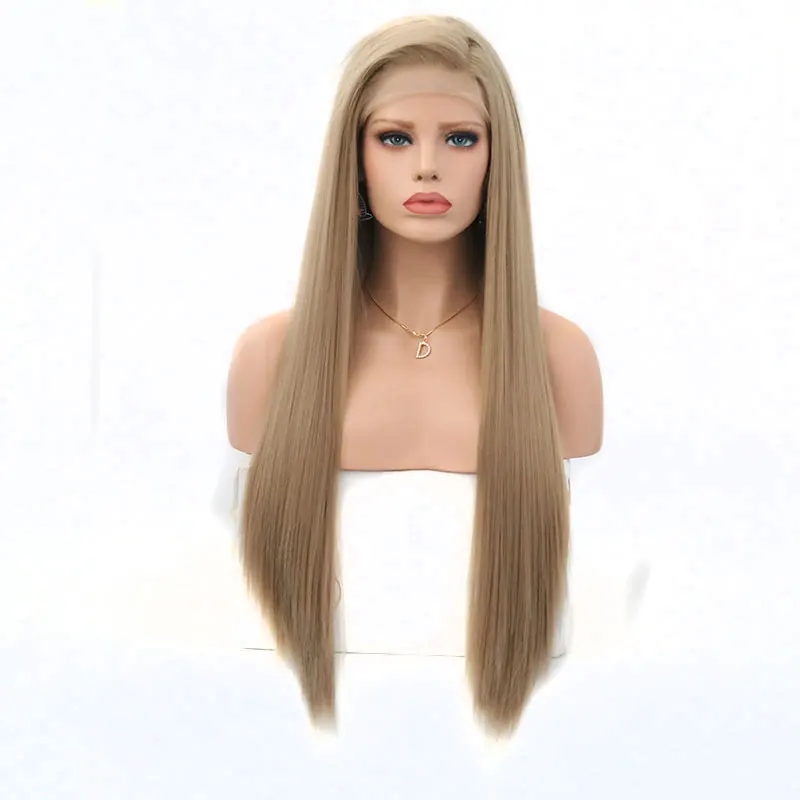 Bombsell длинные прямые светлые синтетические кружевные передние парики натуральные волосы термостойкие волокна свободный пробор для белых женщин парики