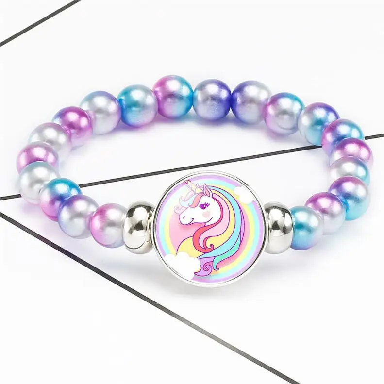 

New Unicorn Beads Bracelets 18mm Snap Holder Buttons Dome Cabochon Flamingos Charms Trendy Jewelry Girls Women Boy Unisex Gift