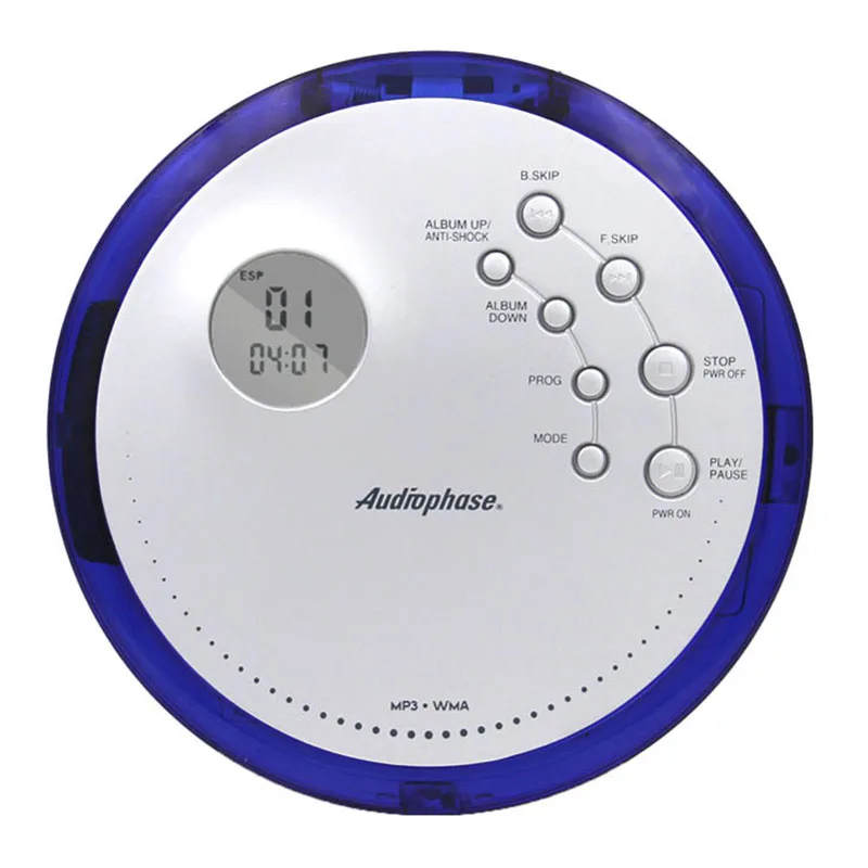 

Portable CD Player Walkman Support MP3/WMA/CD-R/CD-RW Power by AA Battery Built-in Battery Charge System