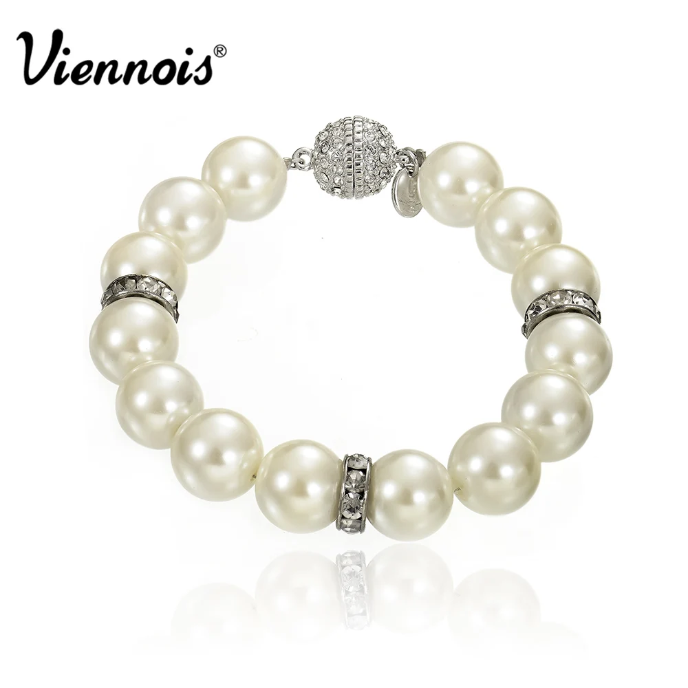 Viennois имитация жемчуга Бусины и бисер Для женщин Браслеты серебро горный хрусталь девушка wwedding Strand браслет Модные украшения