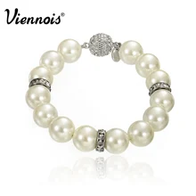 Viennois имитация жемчуга Бусины и бисер Для женщин Браслеты серебро горный хрусталь девушка wwedding Strand браслет Модные украшения