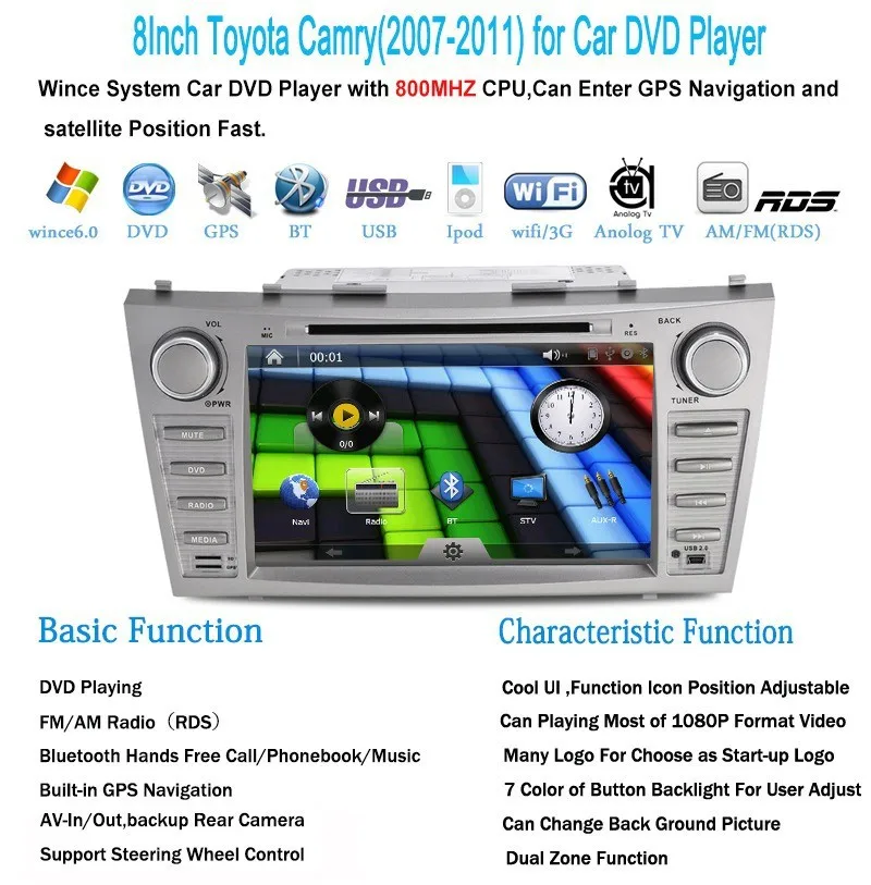 Cheap 8" Car DVD player with GPS(optional),BT/TV,audio Radio stereo,car multimedia headunit for TOYOTA CAMRY 2007 2008 2009 2010 2011 18 Cheap 8" Car DVD player with GPS(optional),BT/TV,audio Radio stereo,car multimedia headunit for TOYOTA CAMRY 2007 2008 2009 2010 2011 18