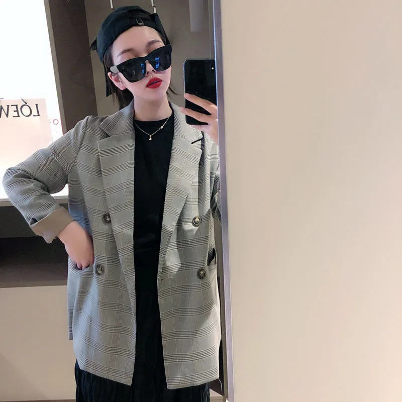 Korean Retro Plaid Small Suit Women