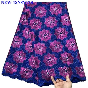 

2018 Rhinestones Embroidery Lace Fabric High Quality 100% Cotton Flower African swiss cotton lace fabric For Party Dress NHE01