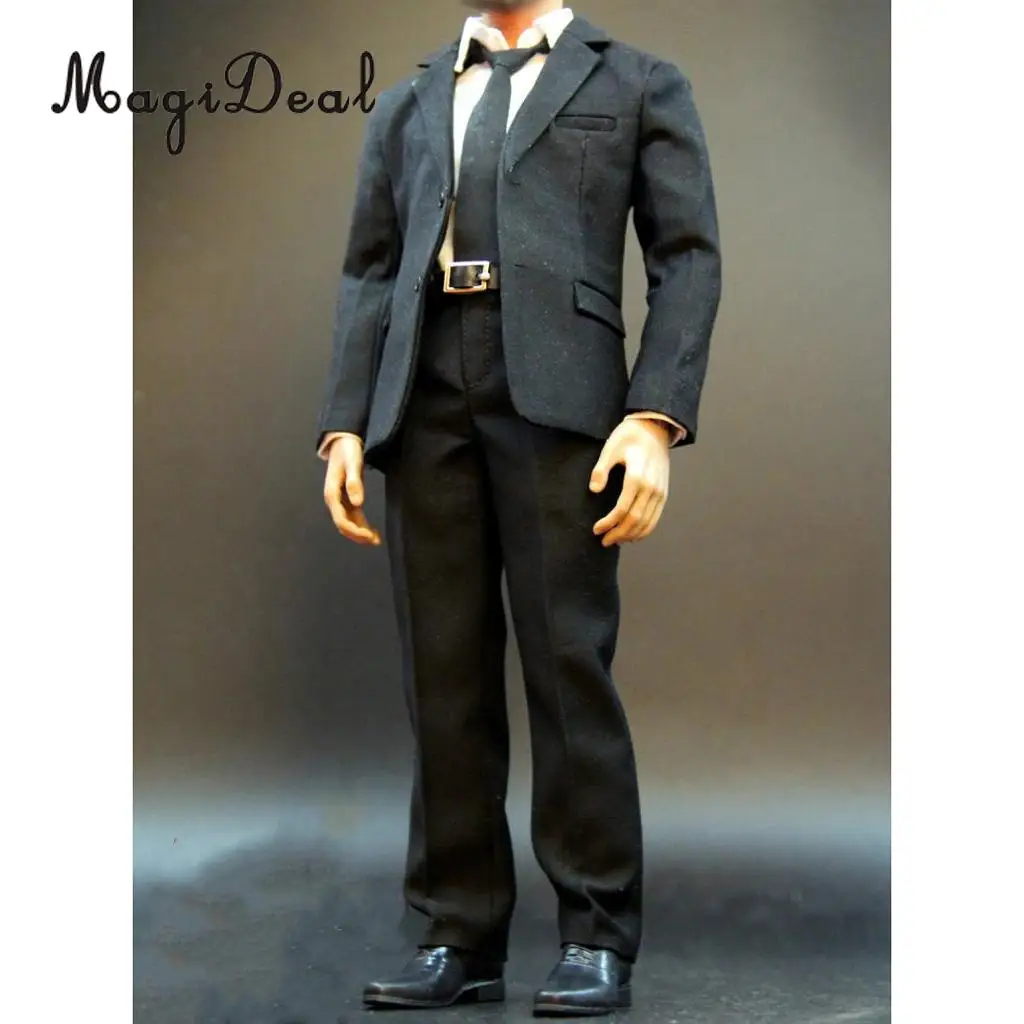 

MagiDeal 1Set 1/6 Black Suit Shirt Pants Belt Shoes Tie Clothes Accs for 12 Inch Male Action Figure Body Model Toy