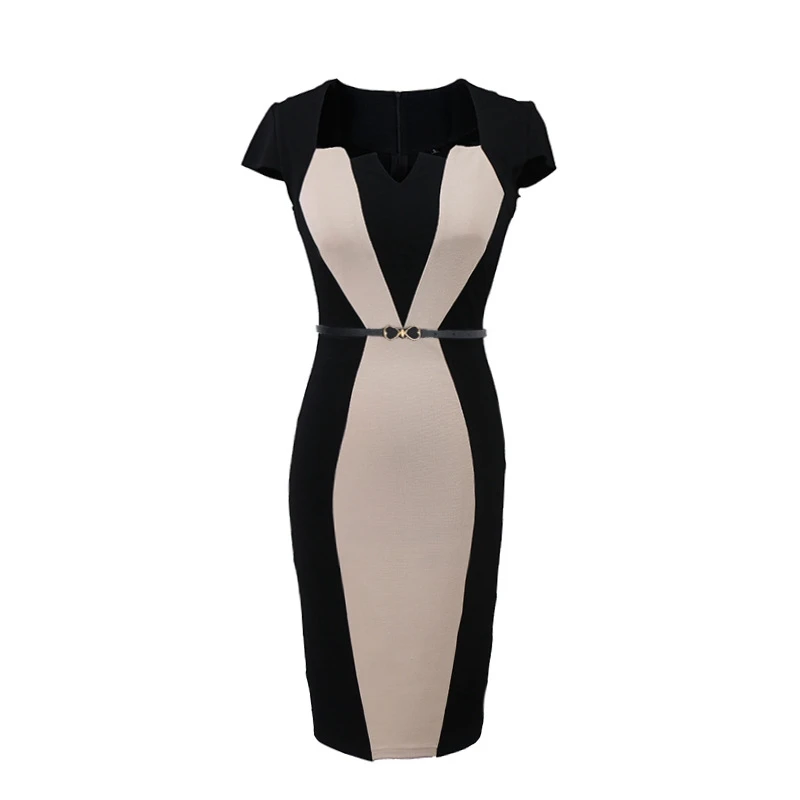 2018 Summer Women Retro Contrast Patchwork Belt Wear to Work Business vestidos Office Bodycon Pencil Female One Piece Dress Suit 2018 Summer Women Retro Contrast Patchwork Belt Wear to Work Business vestidos Office Bodycon Pencil Female One Piece Dress Suit