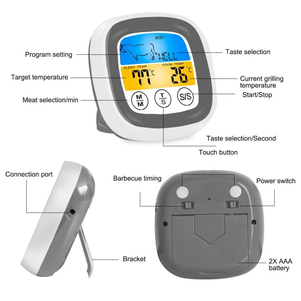 Food Cooking Wireless remotely BBQ Thermometer With Six Probes and Timer For Oven Meat Grill Free App Control Dropshipping