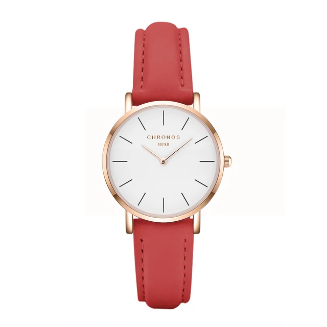 CHRONOS Women Simple Causal Quartz Watch Fashion Red Brown Leather Rose Gold Wat CHRONOS Women Simple Causal Quartz Watch Fashion Red Brown Leather Rose Gold Wat