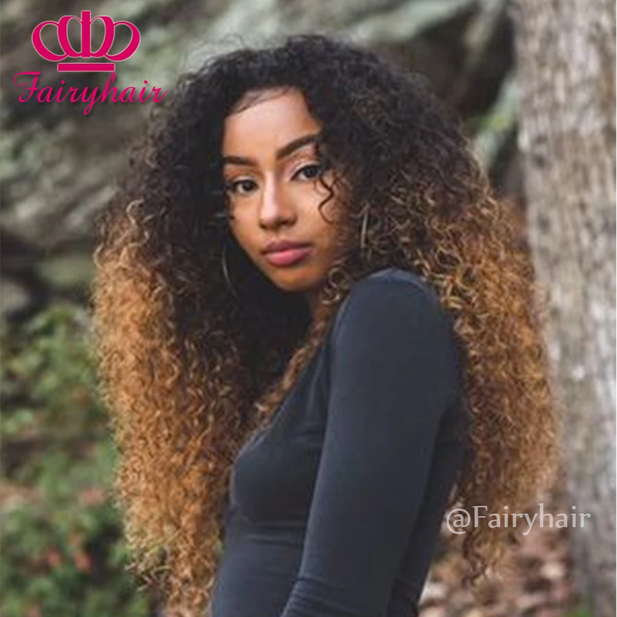 

Fashion Afro Kinky Curly Lace Wigs Two Tone Ombre Brown Synthetic Lace Front Wig Heat Resistant Gluless Curly Wigs for Women