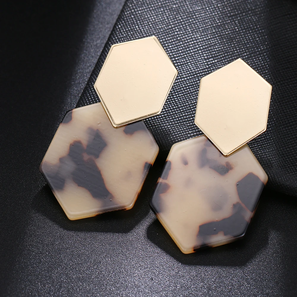 RscvonM Fashion Big Resin Drop Earrings For Women New Acetic Acid Large Korea Square Earrings Trendy Wood Geometric Jewelry