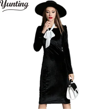 

S-XL Elegant Vintage Dress 2019 New Fashion Spring Dinner Dresses Women Winter Velvet Dress