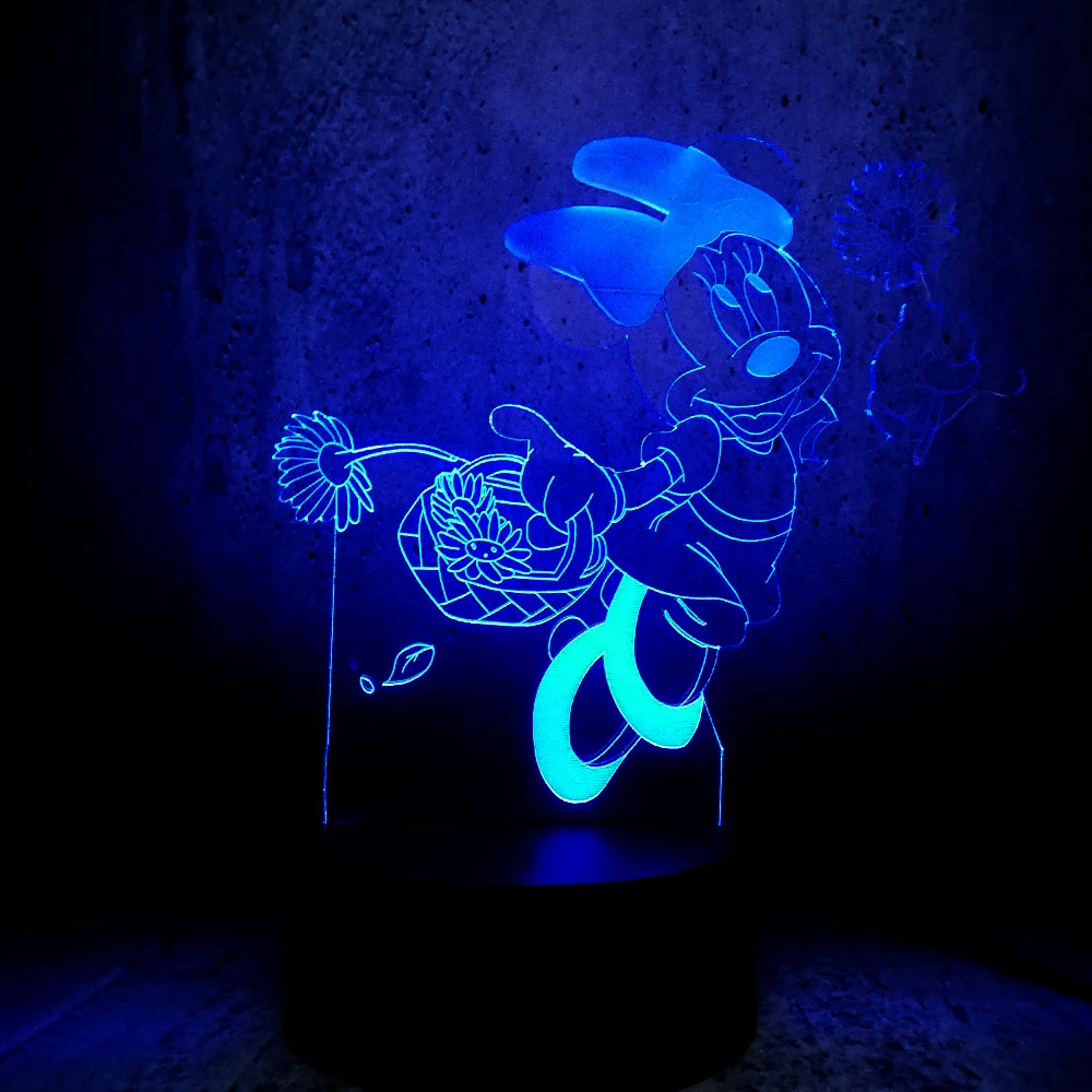 Светодиодный светильник с изображением Минни Маус в виде цветочной корзины; светодиодный ночник с изображением милого мультфильма; 3d-ночник для девочек; красивые подарки; декор для детской комнаты