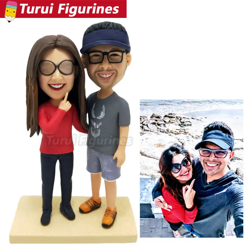 Custom lovers bobblehead traveler bobble head статуэтки Пара ручная работа Свадебный торт Топпер