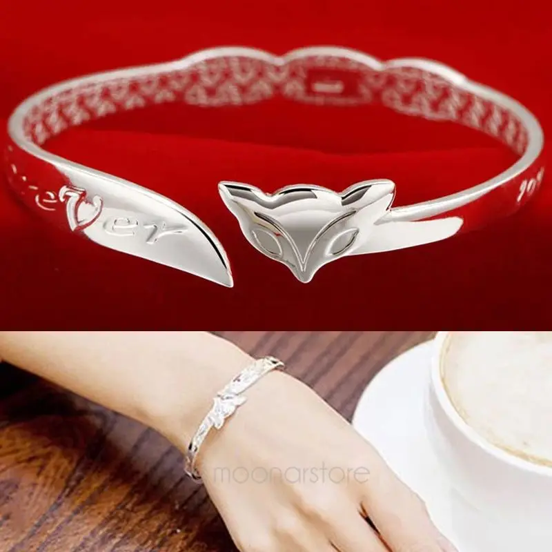 Женские браслеты для девушек и девушек, стильные очаровательные браслеты с изображением лисы, посеребренные браслеты с открытой манжетой, браслет на руку с цепочкой, Лидер продаж