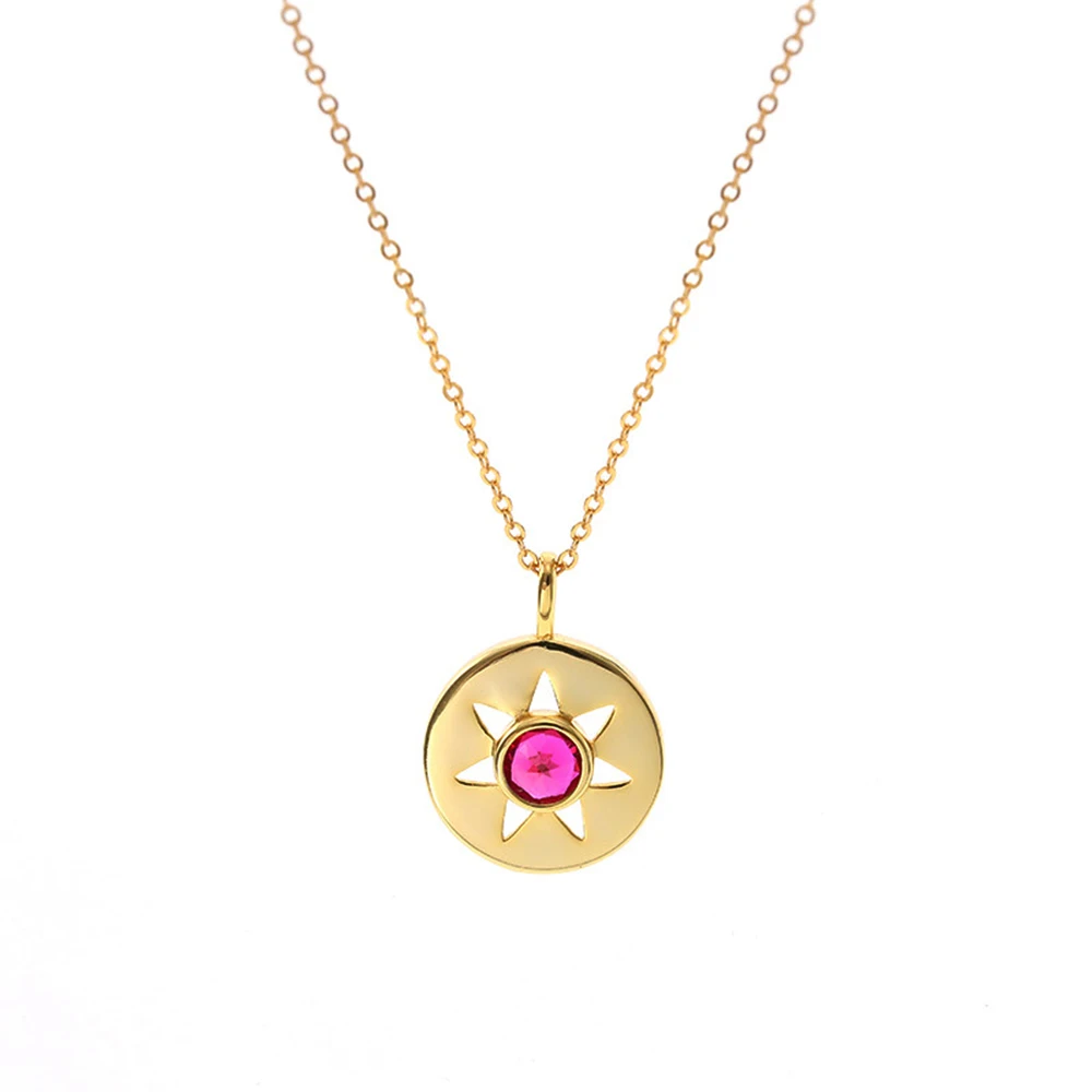

925 Sterling Silver Starry Seven-pointed Sunshine Round CZ Zircon Crystal December Birthstone Necklace Girls Graduation