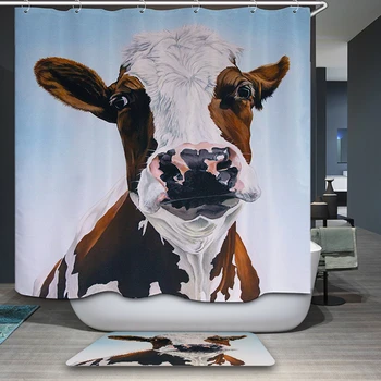 

Modern style Eco-friendly Polyester Shower Curtain Dairy Cow/Lion/Tiger Animal print Washable Bath Decor Bath Curtain With hooks
