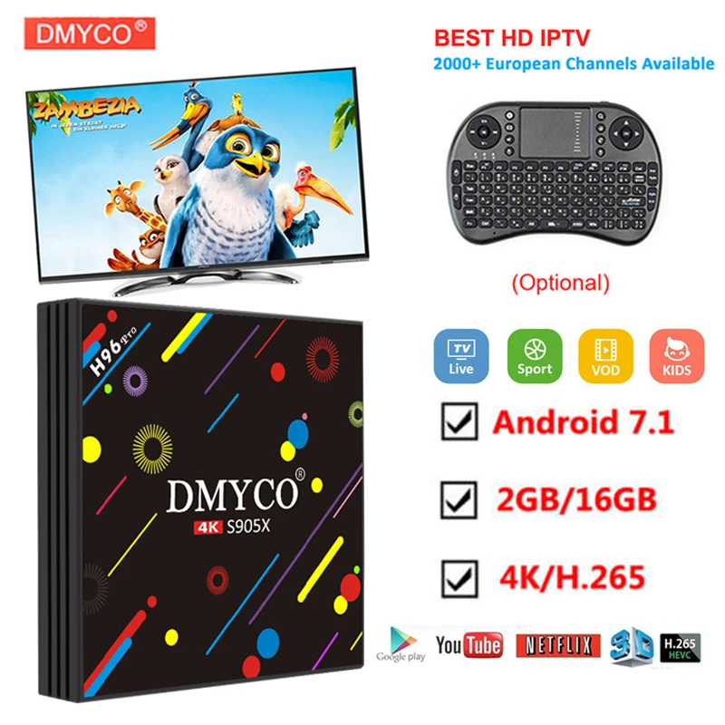 

h96 pro tv box android 7.1 2GB 16GB Amlogic S905X Octa-Core 2G/16G Bluetooth Wifi 4K H.265 Media Player support iptv subscriptio