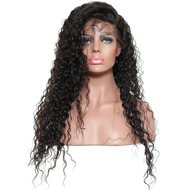 360 парик с кружевом спереди al предварительно сорвал с волосами младенца бразильские кудрявые волосы фронта человеческих волос парики для женщин 180 черный Ever beauty Remy