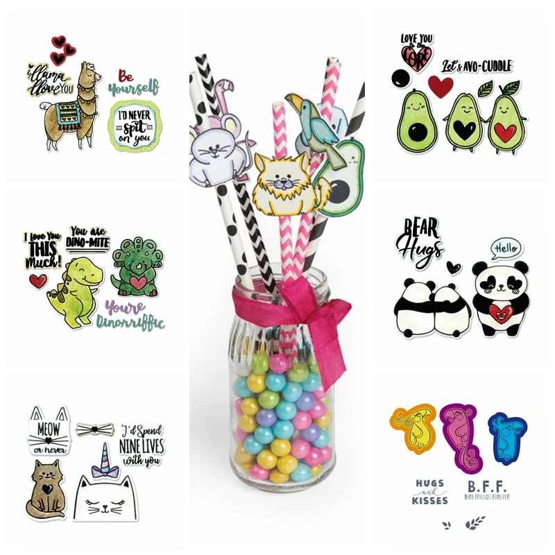 

Cute Animal Cat Bear Clear Silicone Stamp With Metal Cutting Dies Stencil Set For DIY Scrapbooking Decorative Embossing Die Cut