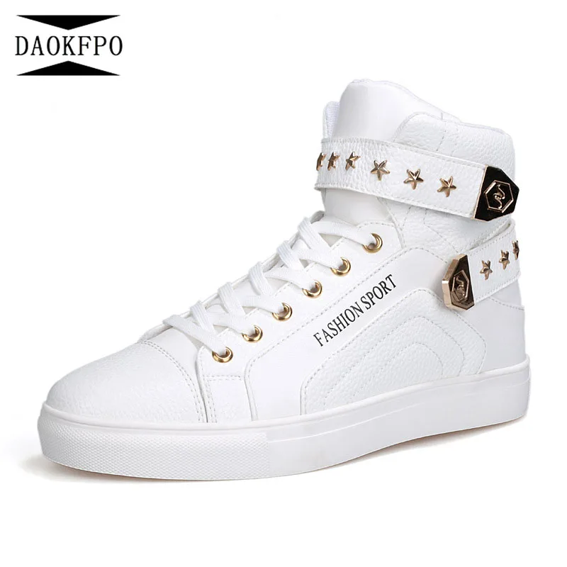 

DAOKFPO 2018 Boots Men PU Leather Shoes Autumn Winter Shoes Ankle Flat With Boots Hook & Loop And Lace-Up White Black Red NNT-06