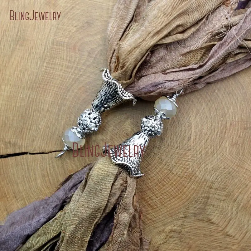 20171213-PM9121- Fallen Leaf Sari Silk Tassel Pendant Antique Silver_3